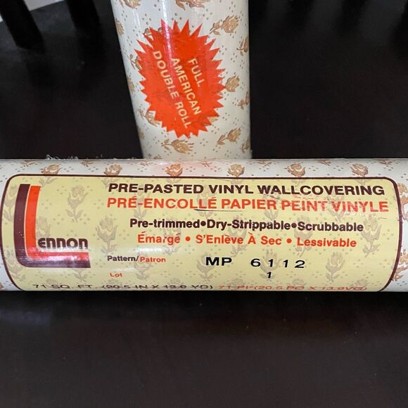 NIP Vintage 70s Lennon Brand Pre-pasted Wallpaper Brown Gold Flower - Picture 2 of 6